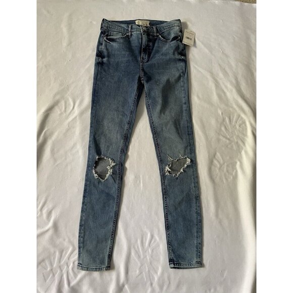 Free People Distressed Skinny Jeans W28L Turquoise Cotton Blend Womens - Picture 1 of 10